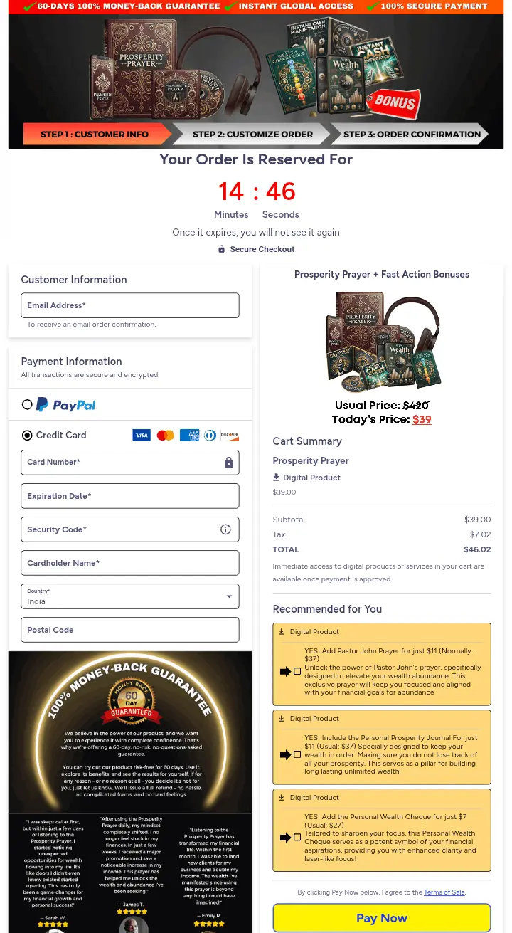 Prosperity Prayer Checkout Page